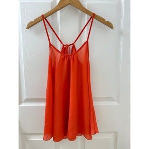 Women’s Boutique Tank Top Blouse Coral Salmon Pink Orange Tie Bow Strap Small